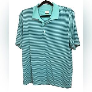 Greg Norman Mens Green And Navy Blue Striped Short Sleeve Golf Polo Size XL